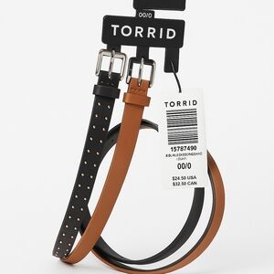 Torrid 2-Pack Skinny Belts in size 00/0.Includes one black studded belt with
